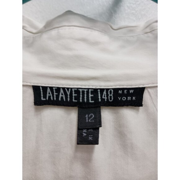 Lafayette 148 Womens Shirt Size 12 White Long Sleeve Minimalist Capsule Carrier - Picture 4 of 10